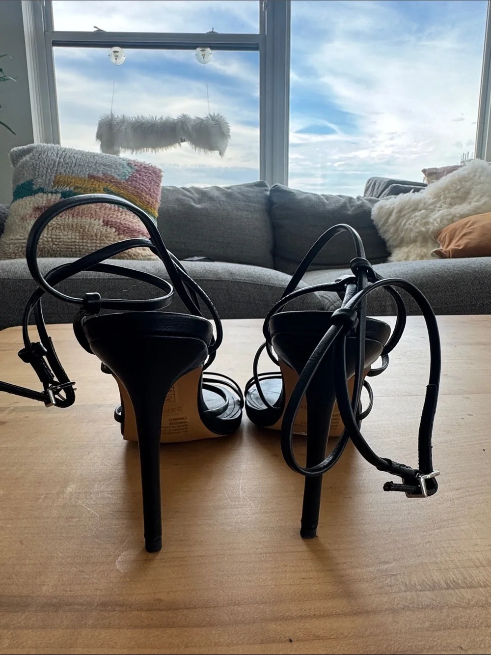 Express Black Strappy Ankle-Tie Heeled Sandals Size 7 Strappy Heels
